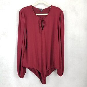 NEW Curvy Sense Plus 4X Long Sleeve Bodysuit Top in Burgundy Red NWT $35